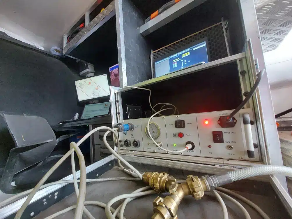 hydrostatic testing - pressure testing view of monitoring equipment in van